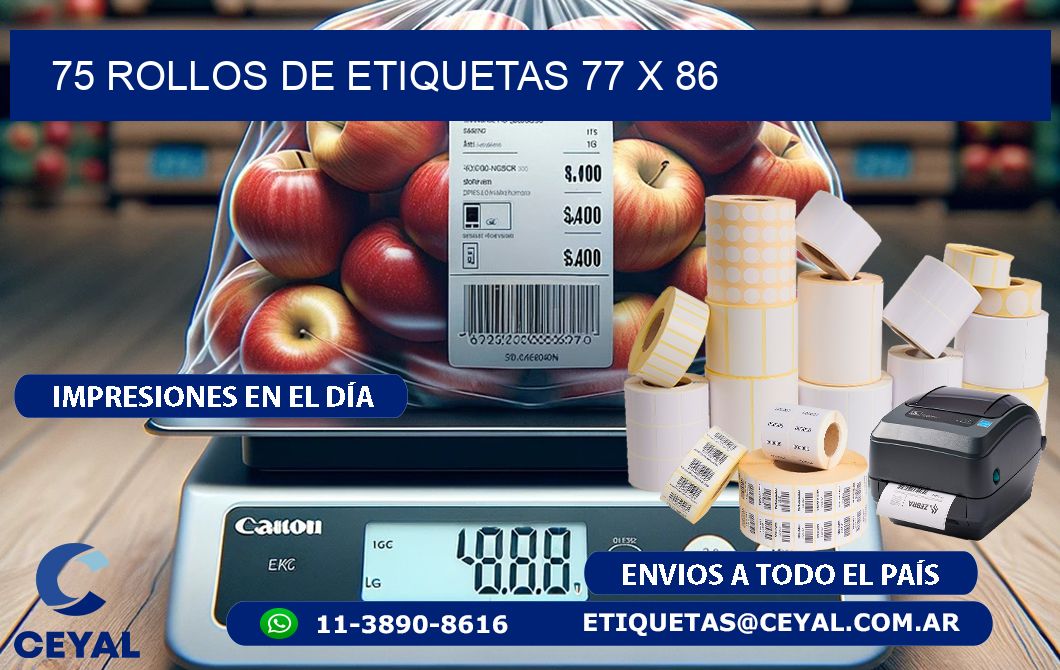75 ROLLOS DE ETIQUETAS 77 x 86