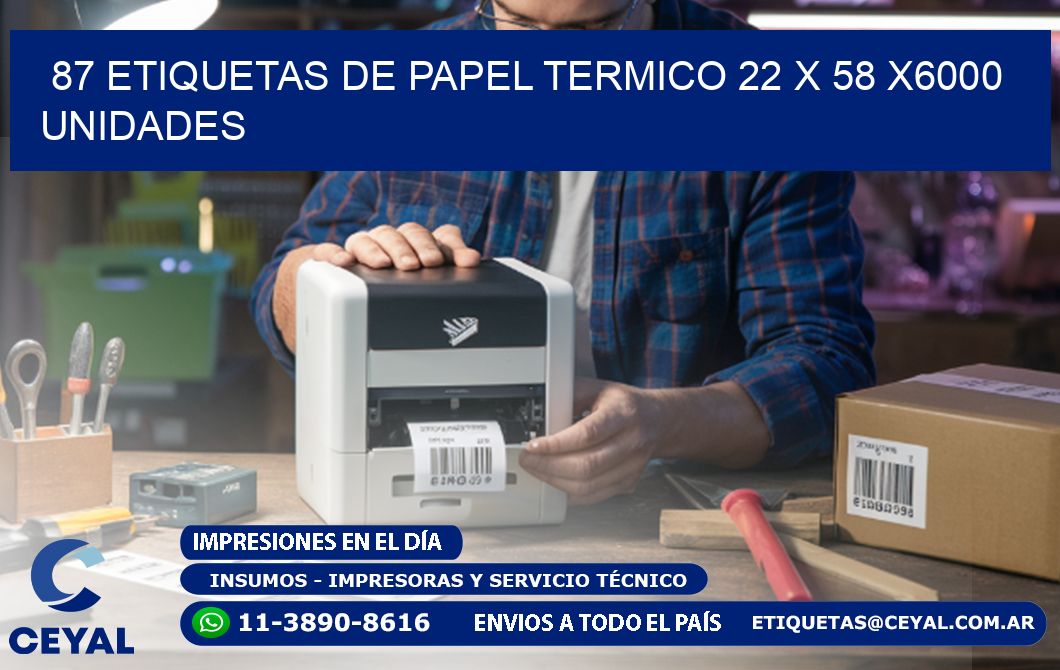 87 ETIQUETAS DE PAPEL TERMICO 22 x 58 X6000 UNIDADES