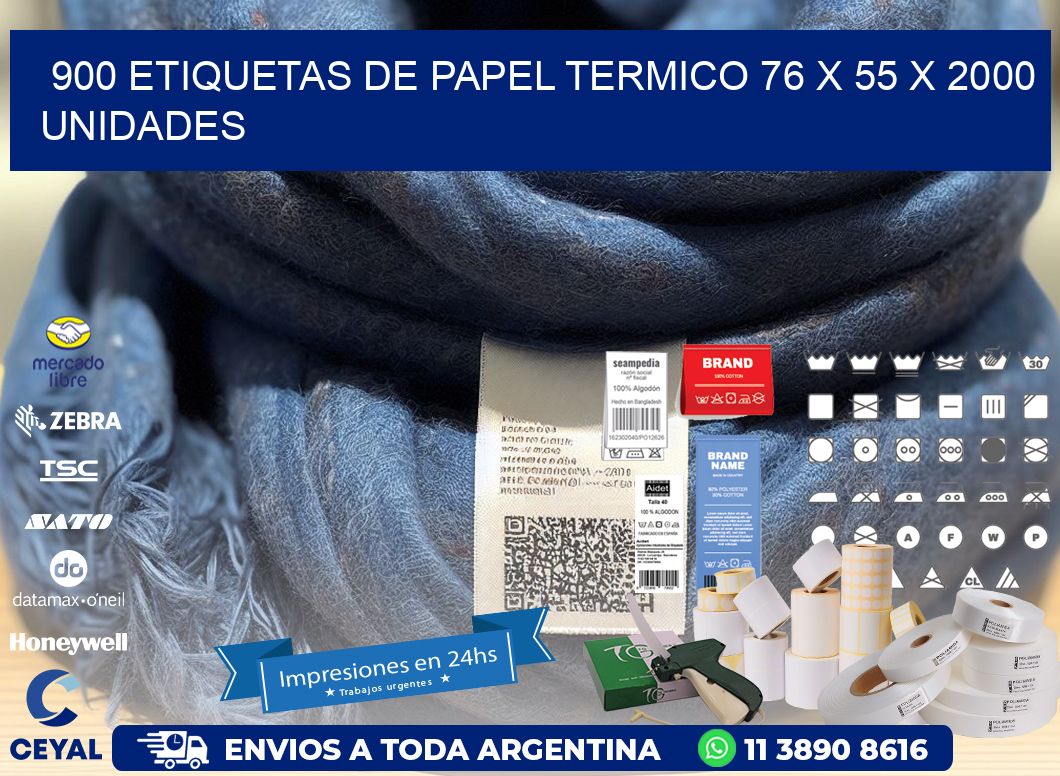 900 ETIQUETAS DE PAPEL TERMICO 76 x 55 X 2000 UNIDADES