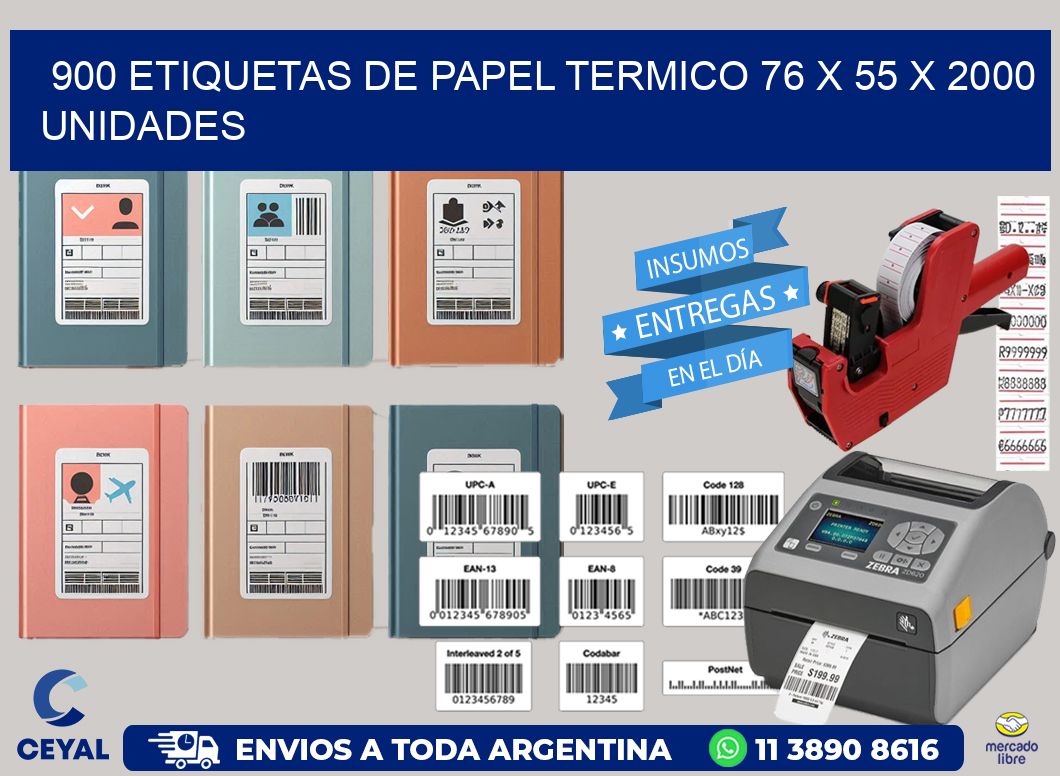 900 ETIQUETAS DE PAPEL TERMICO 76 x 55 X 2000 UNIDADES