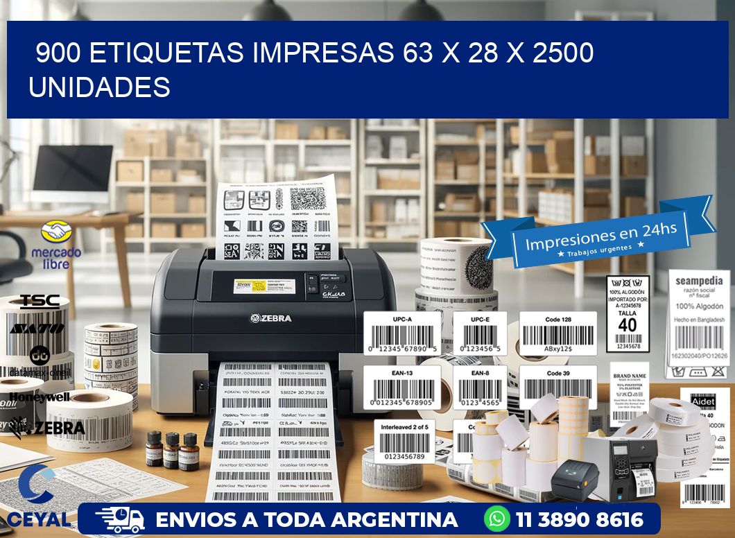 900 ETIQUETAS IMPRESAS 63 x 28 X 2500 UNIDADES