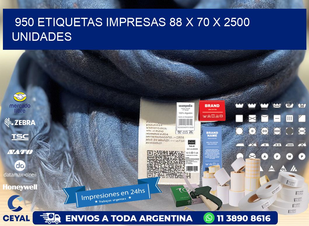 950 ETIQUETAS IMPRESAS 88 x 70 X 2500 UNIDADES