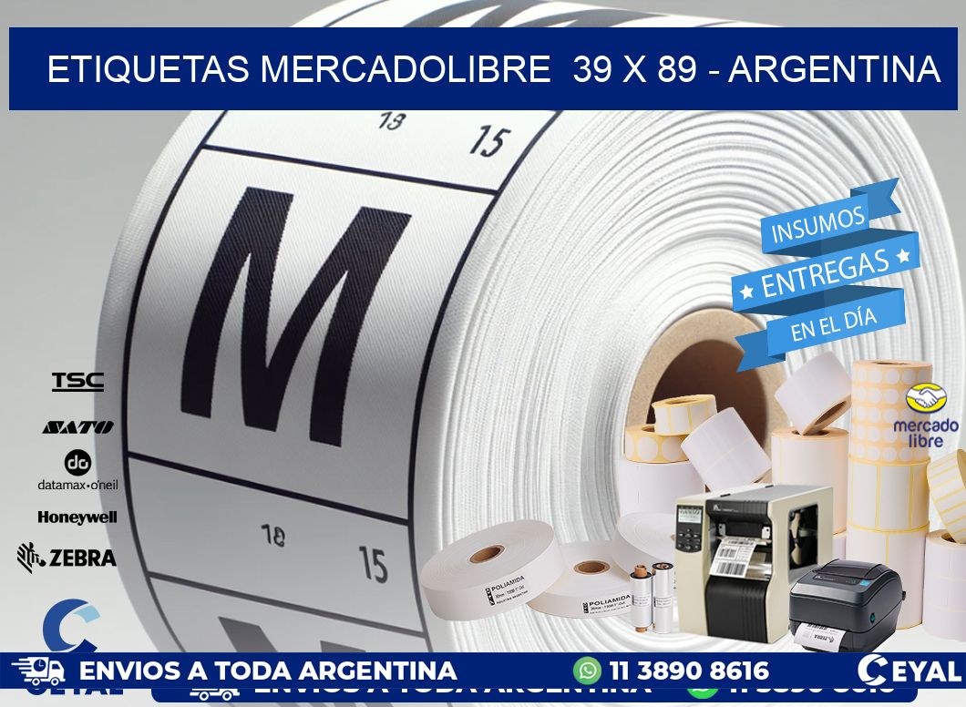 ETIQUETAS MERCADOLIBRE  39 x 89 - ARGENTINA