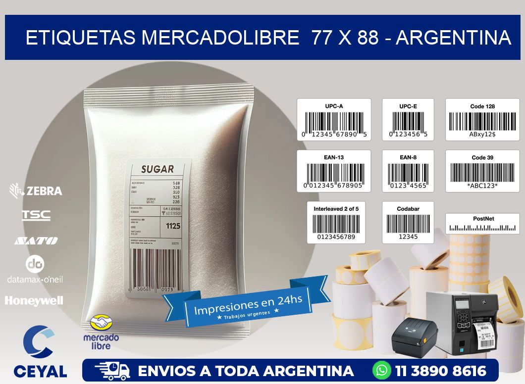 ETIQUETAS MERCADOLIBRE  77 x 88 - ARGENTINA