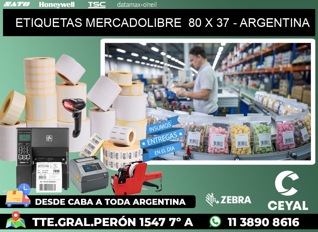 ETIQUETAS MERCADOLIBRE  80 x 37 - ARGENTINA