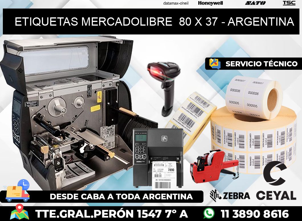 ETIQUETAS MERCADOLIBRE  80 x 37 - ARGENTINA