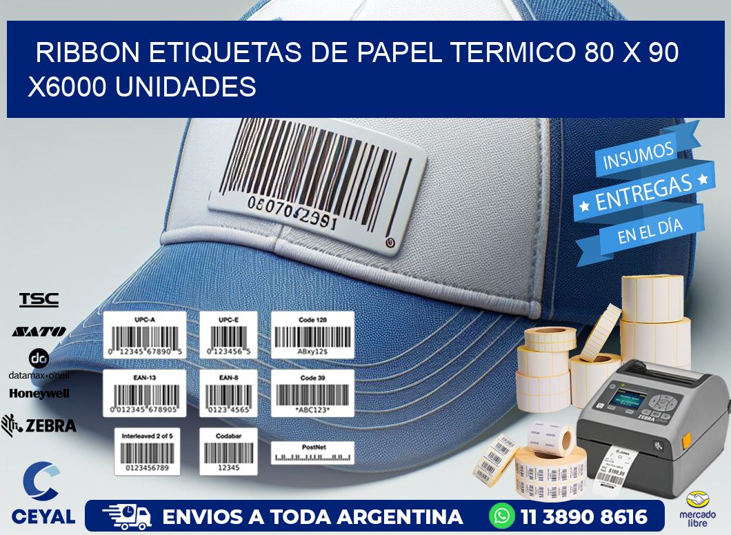 RIBBON ETIQUETAS DE PAPEL TERMICO 80 x 90 X6000 UNIDADES