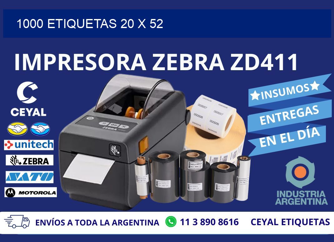 1000 ETIQUETAS 20 x 52
