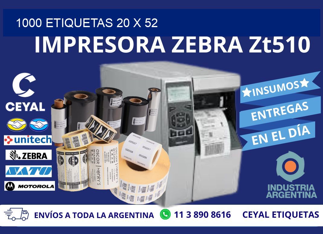 1000 ETIQUETAS 20 x 52
