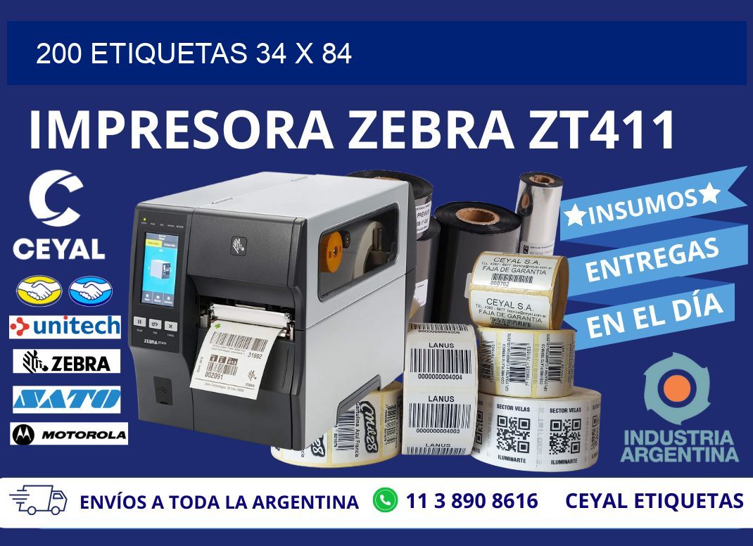 200 ETIQUETAS 34 x 84