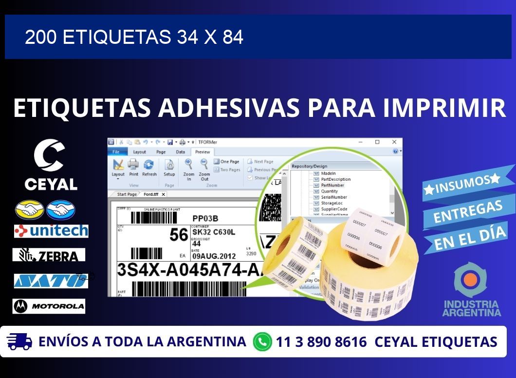 200 ETIQUETAS 34 x 84