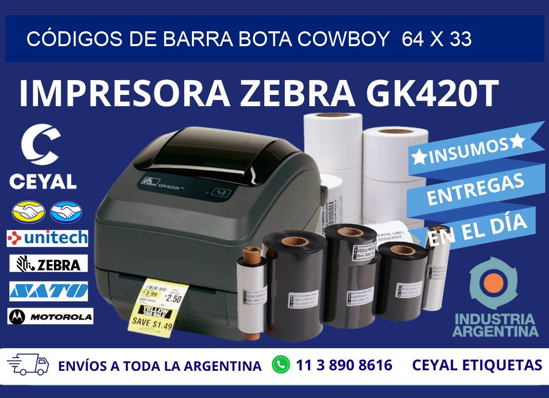 CÓDIGOS DE BARRA BOTA COWBOY  64 x 33