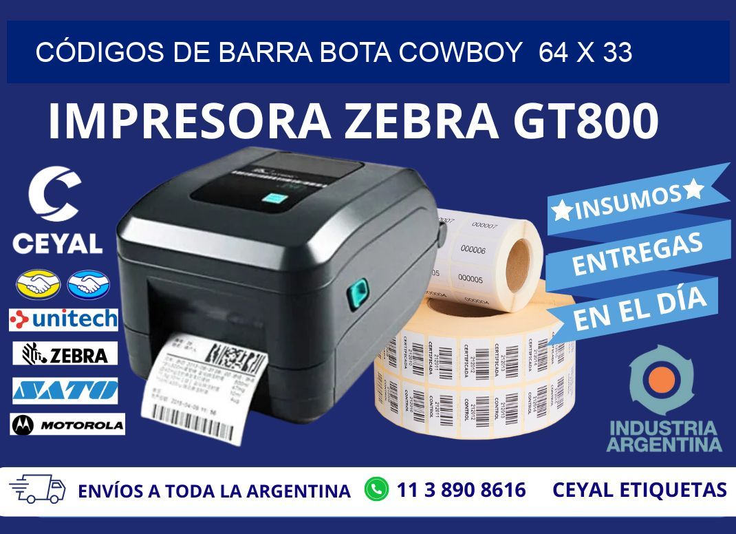 CÓDIGOS DE BARRA BOTA COWBOY  64 x 33