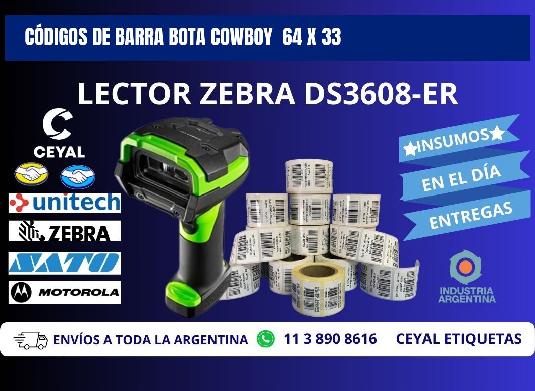 CÓDIGOS DE BARRA BOTA COWBOY  64 x 33