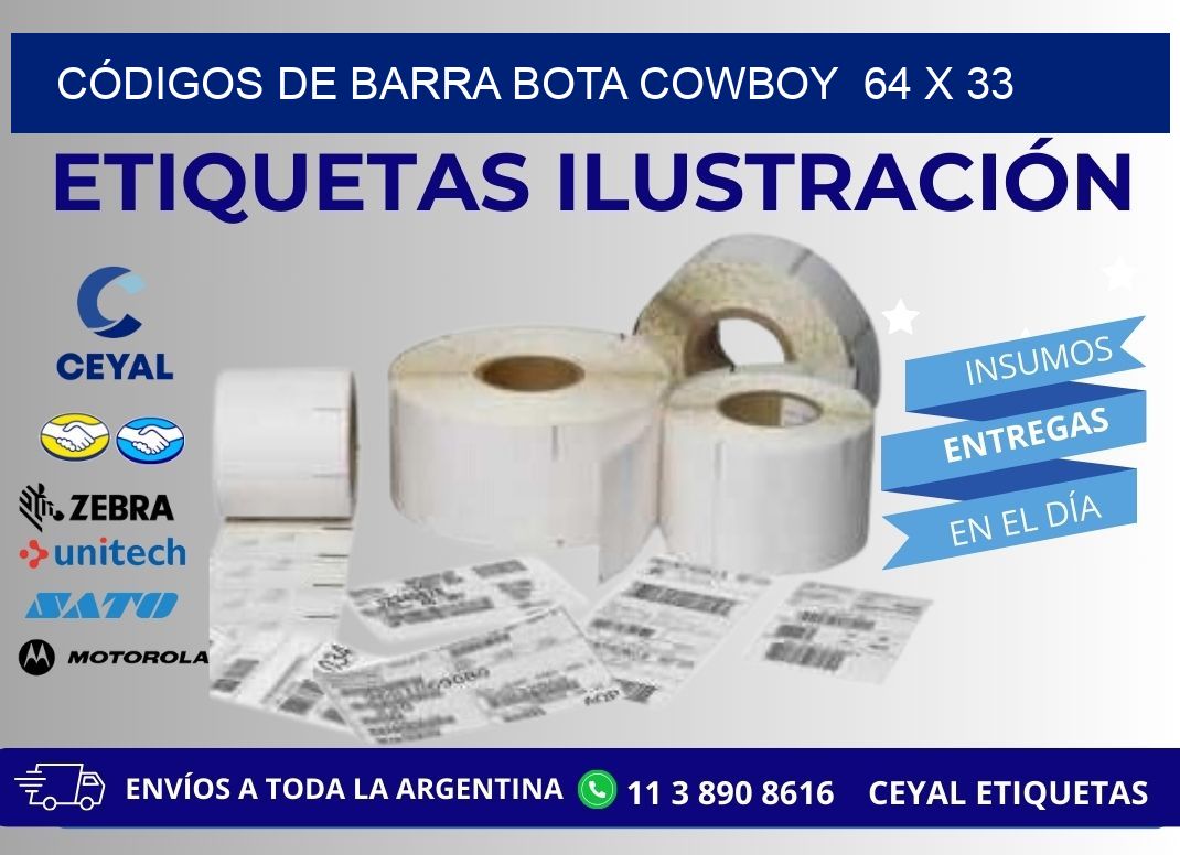 CÓDIGOS DE BARRA BOTA COWBOY  64 x 33