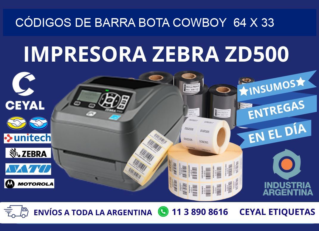 CÓDIGOS DE BARRA BOTA COWBOY  64 x 33