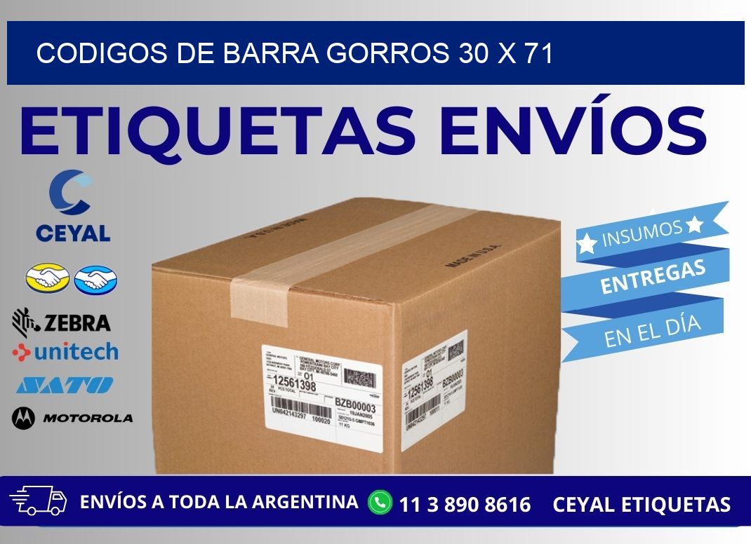 CODIGOS DE BARRA GORROS 30 x 71