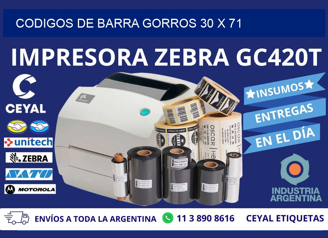 CODIGOS DE BARRA GORROS 30 x 71