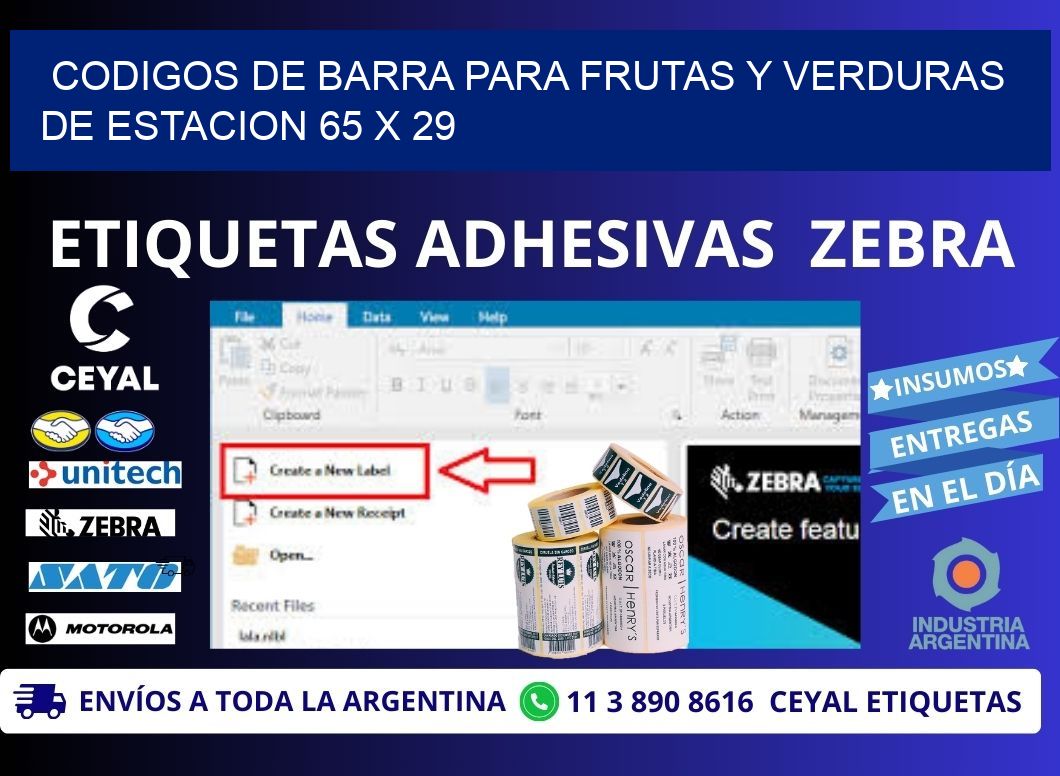 CODIGOS DE BARRA PARA FRUTAS Y VERDURAS DE ESTACION 65 x 29