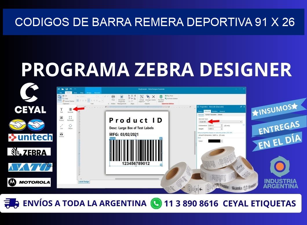 CODIGOS DE BARRA REMERA DEPORTIVA 91 x 26
