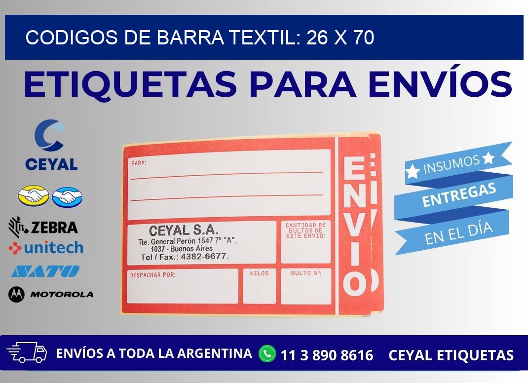 CODIGOS DE BARRA TEXTIL: 26 x 70