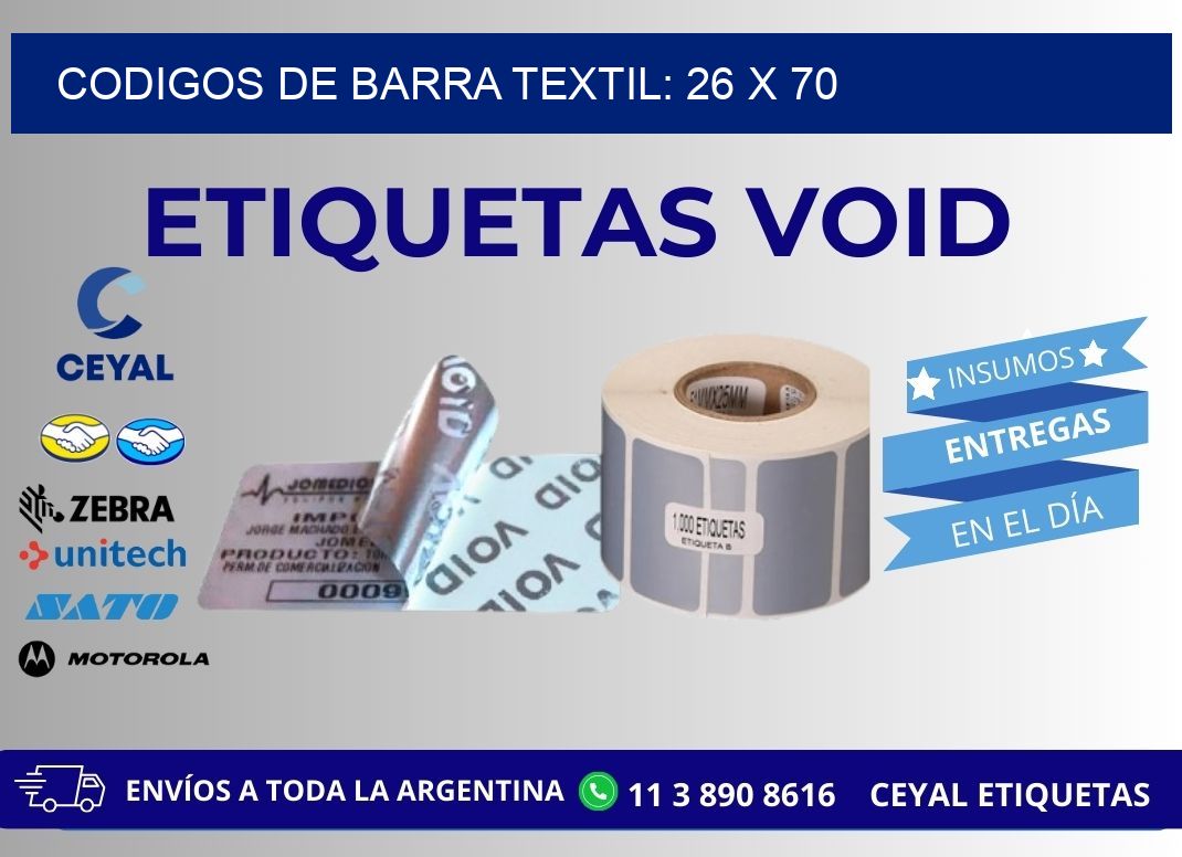 CODIGOS DE BARRA TEXTIL: 26 x 70