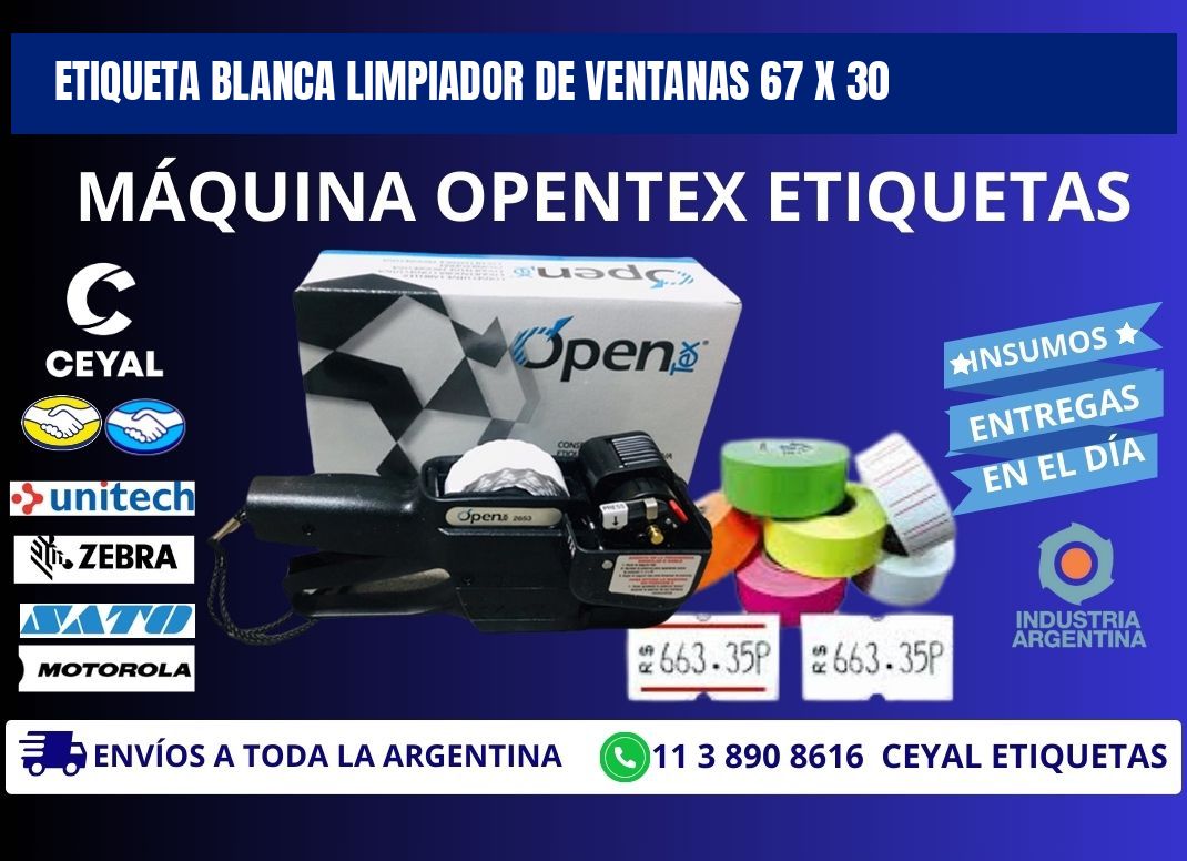 ETIQUETA BLANCA LIMPIADOR DE VENTANAS 67 x 30
