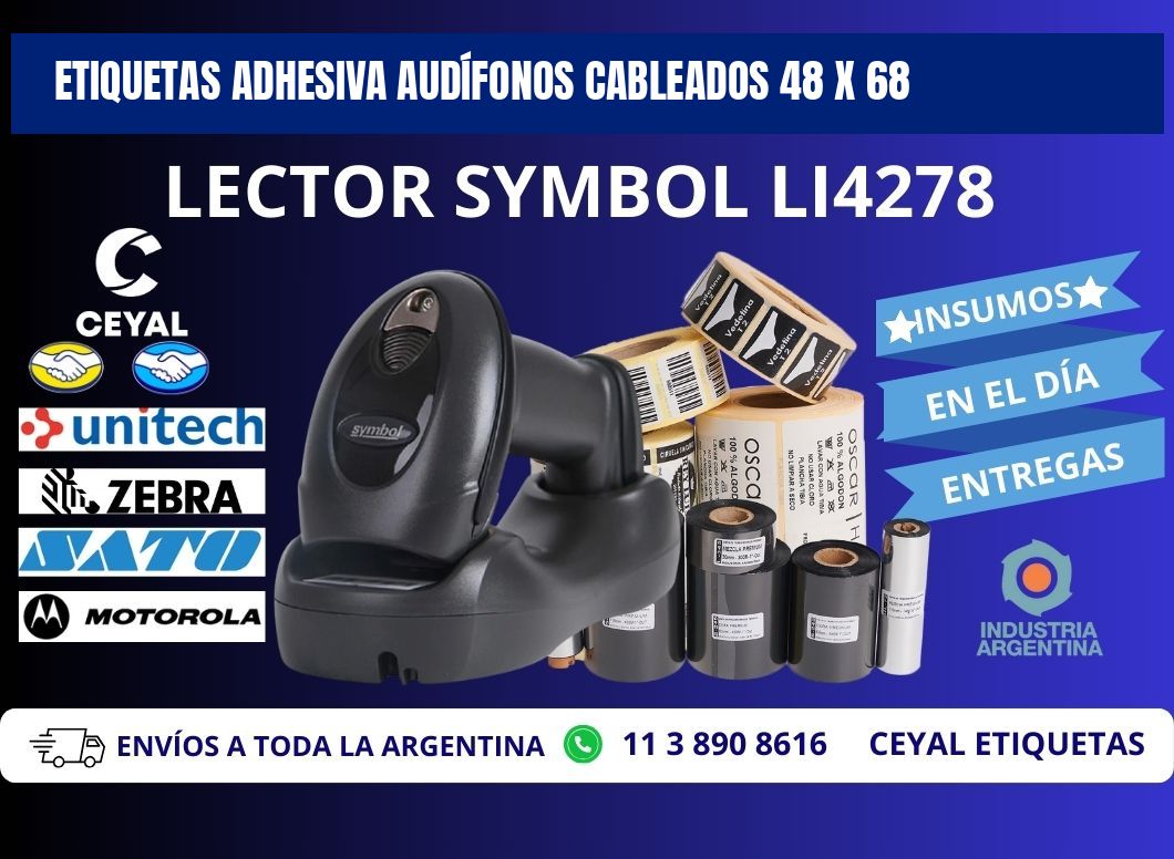 ETIQUETAS ADHESIVA AUDÍFONOS CABLEADOS 48 x 68