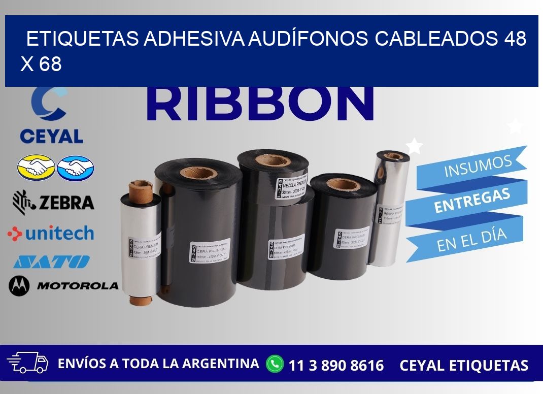ETIQUETAS ADHESIVA AUDÍFONOS CABLEADOS 48 x 68