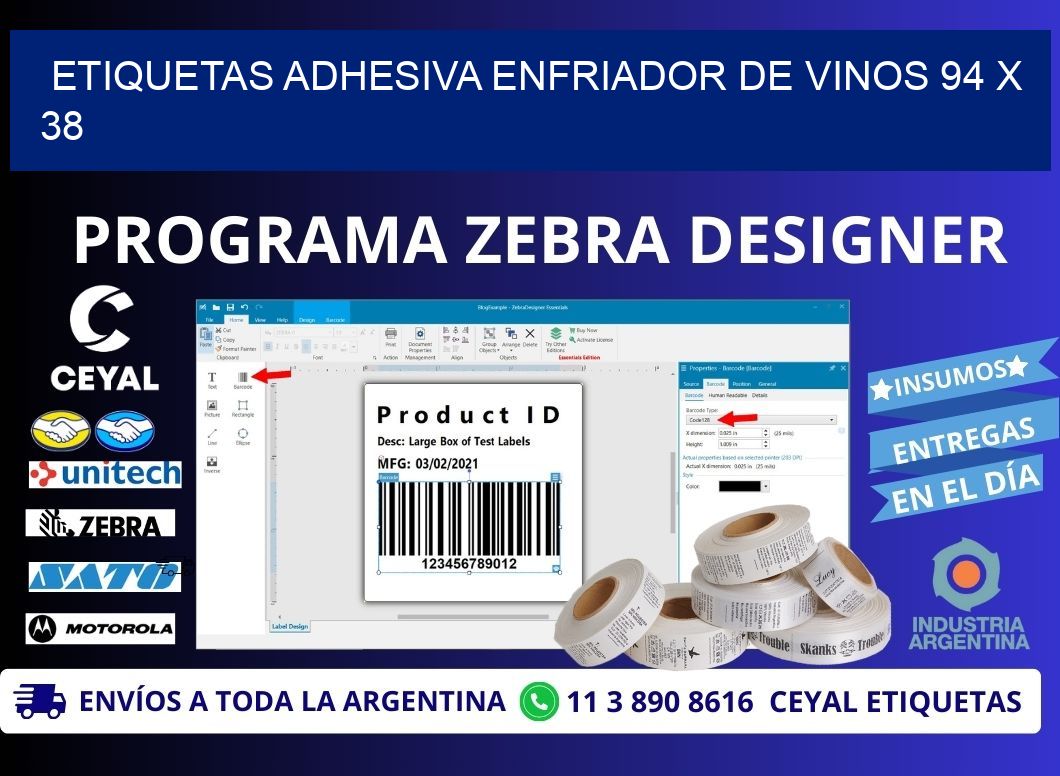 ETIQUETAS ADHESIVA ENFRIADOR DE VINOS 94 x 38