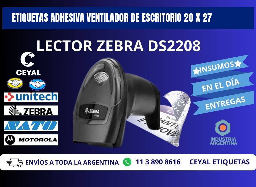 ETIQUETAS ADHESIVA VENTILADOR DE ESCRITORIO 20 x 27