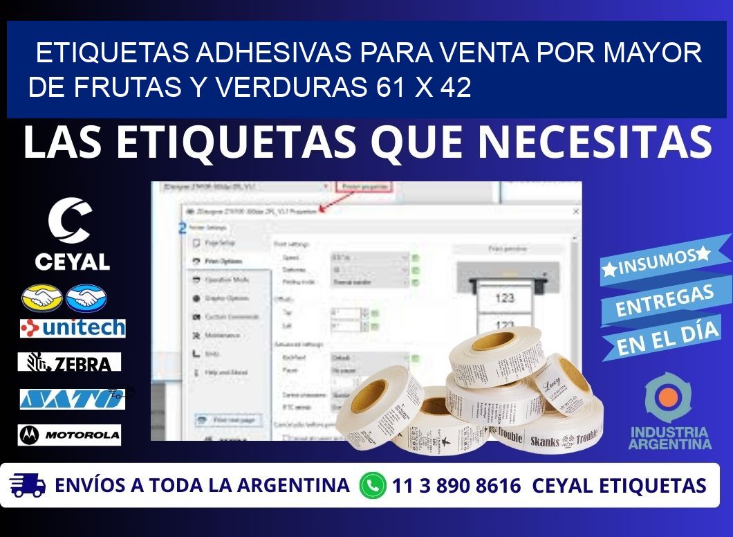 ETIQUETAS ADHESIVAS PARA VENTA POR MAYOR DE FRUTAS Y VERDURAS 61 x 42
