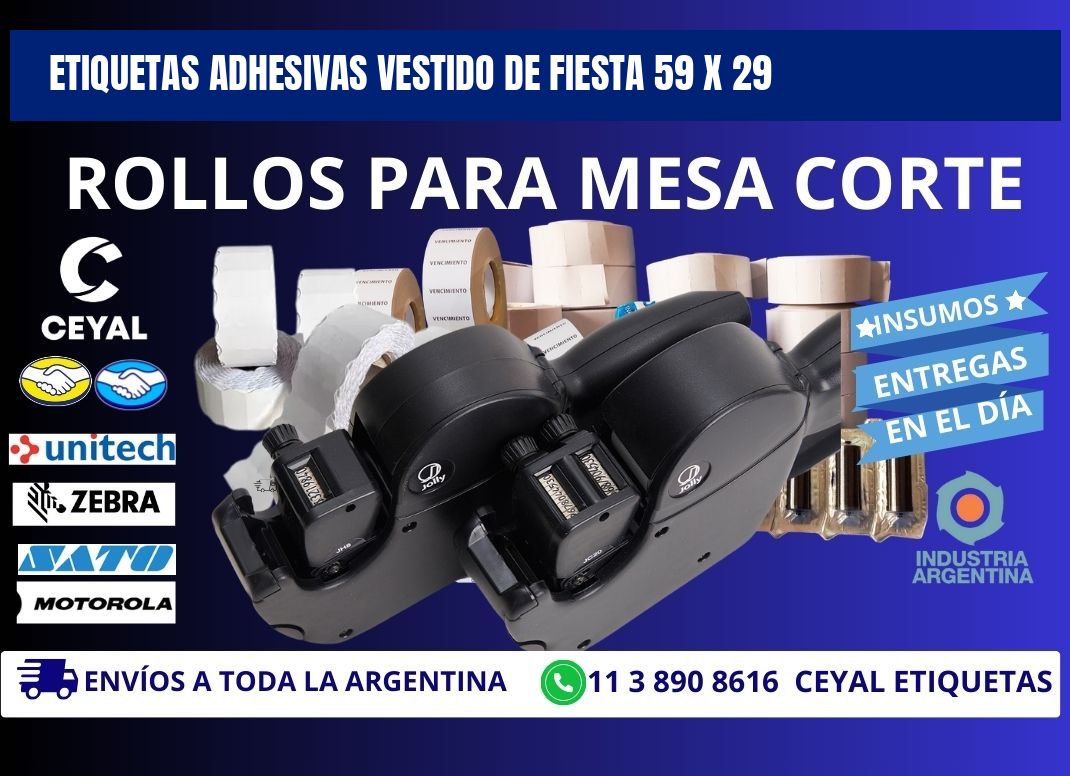 ETIQUETAS ADHESIVAS VESTIDO DE FIESTA 59 x 29