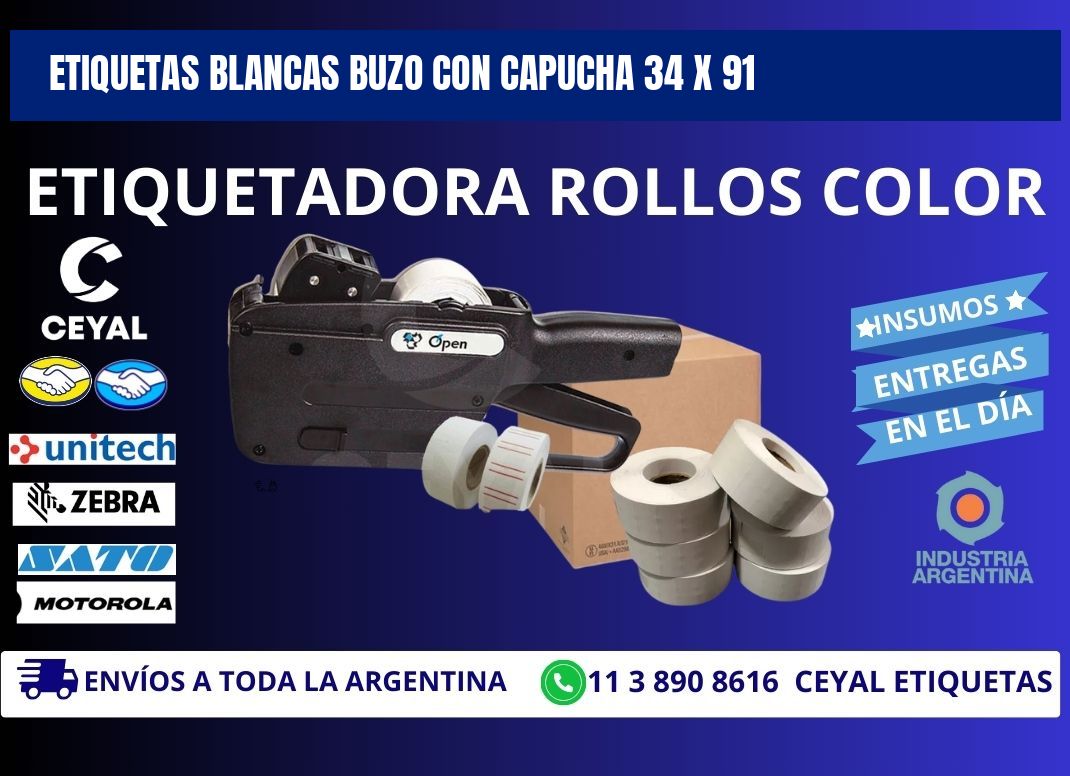 ETIQUETAS BLANCAS BUZO CON CAPUCHA 34 x 91