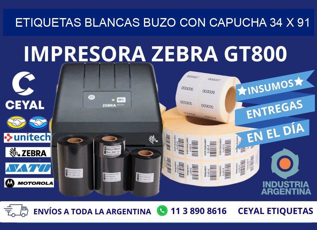 ETIQUETAS BLANCAS BUZO CON CAPUCHA 34 x 91