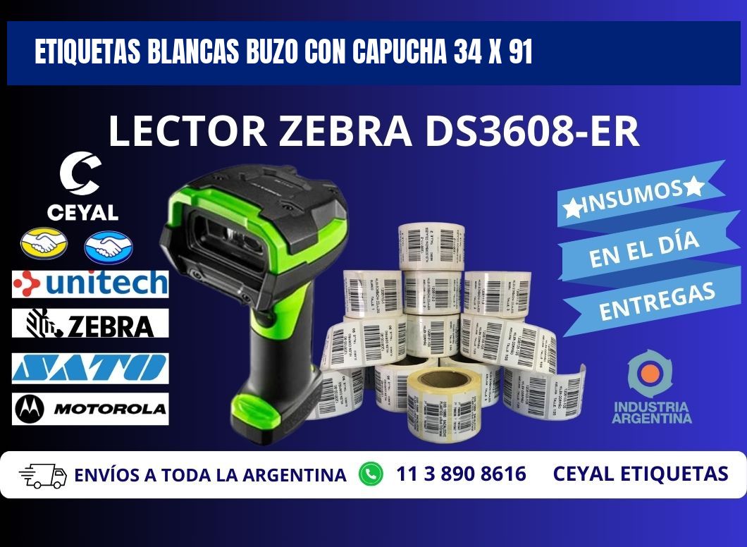 ETIQUETAS BLANCAS BUZO CON CAPUCHA 34 x 91