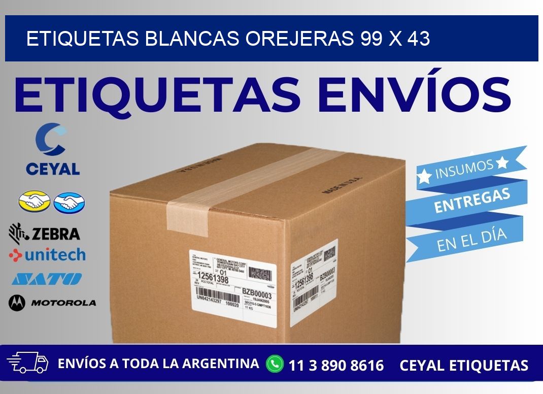 ETIQUETAS BLANCAS OREJERAS 99 x 43