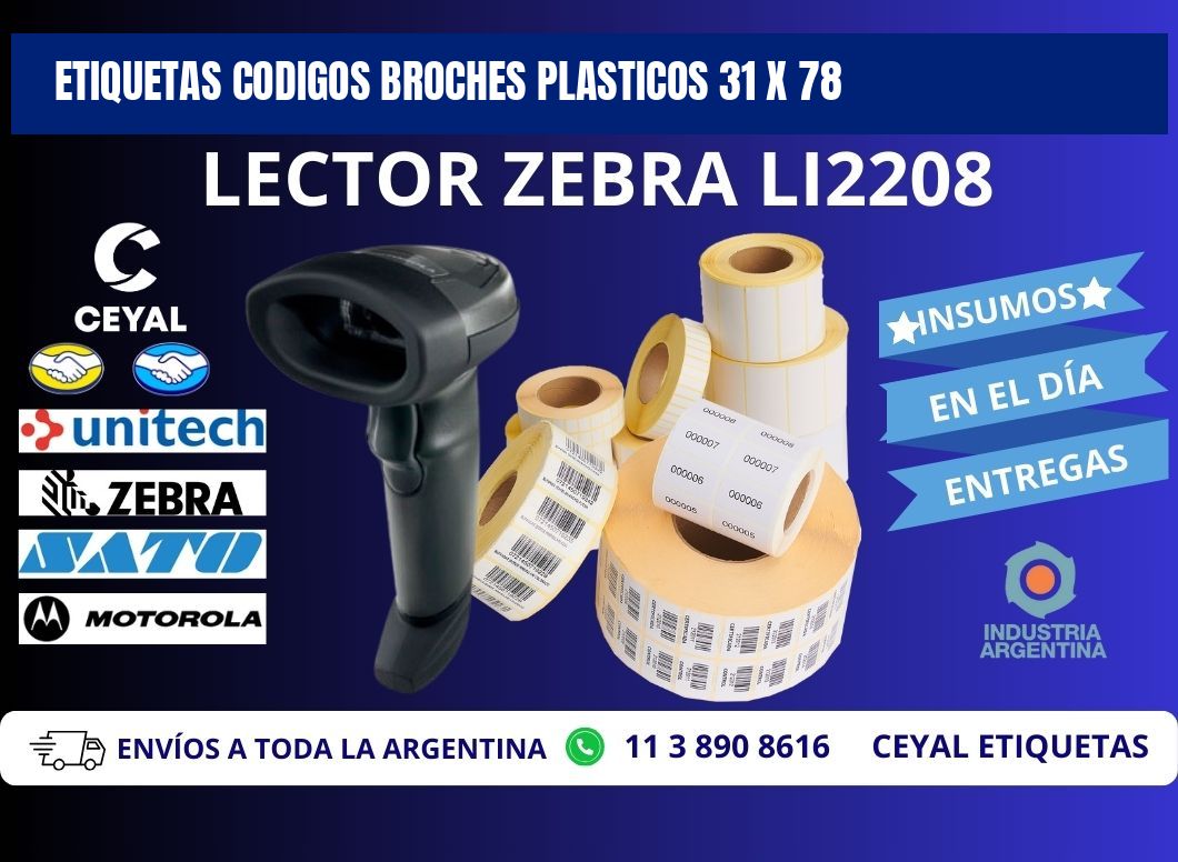 ETIQUETAS CODIGOS BROCHES PLASTICOS 31 x 78