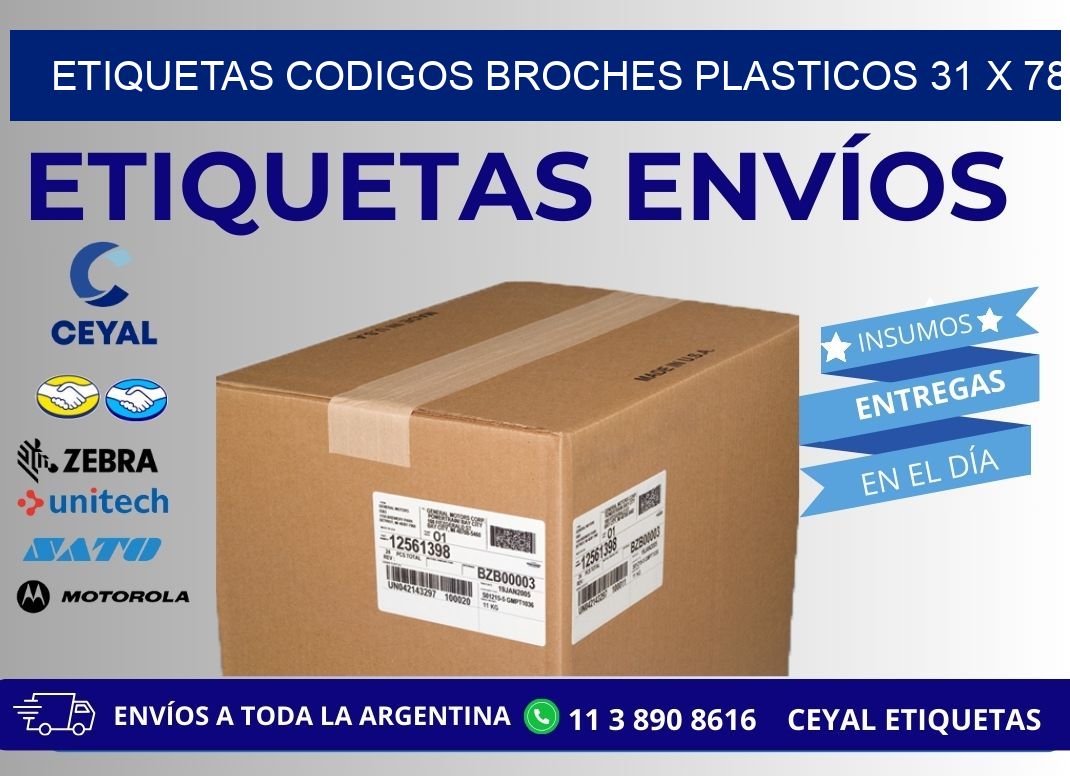 ETIQUETAS CODIGOS BROCHES PLASTICOS 31 x 78