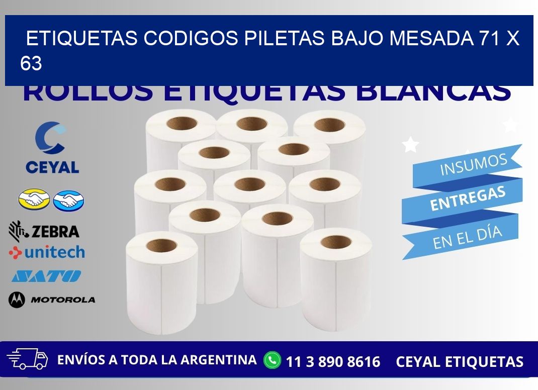 ETIQUETAS CODIGOS PILETAS BAJO MESADA 71 x 63