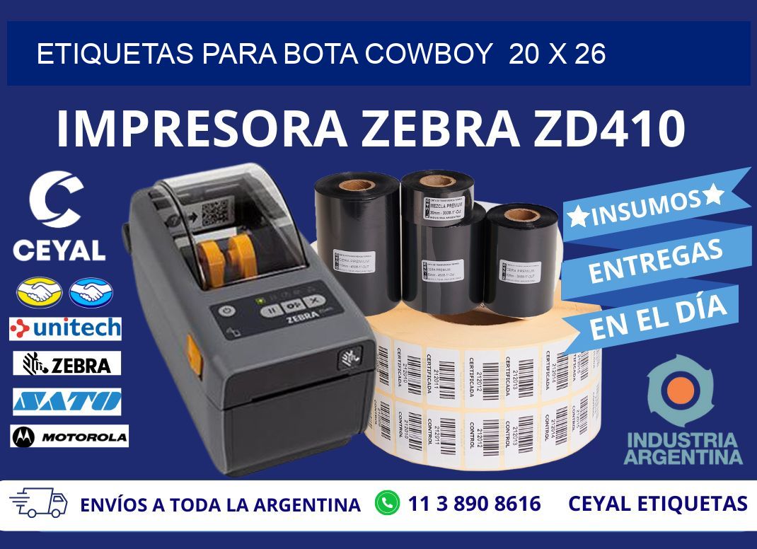 ETIQUETAS PARA BOTA COWBOY  20 x 26