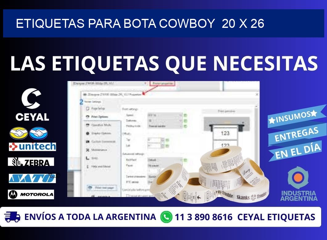 ETIQUETAS PARA BOTA COWBOY  20 x 26