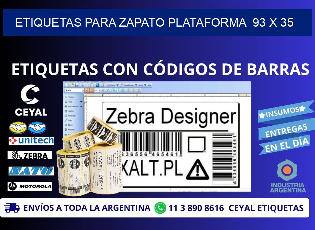 ETIQUETAS PARA ZAPATO PLATAFORMA  93 x 35