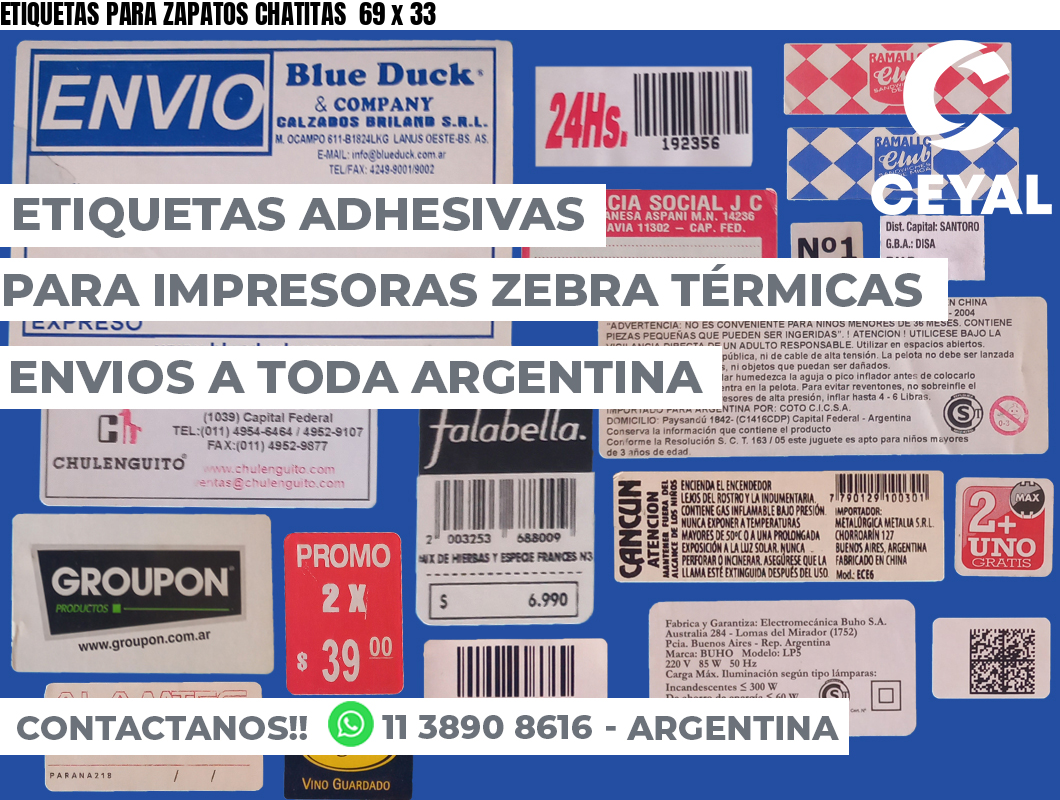 ETIQUETAS PARA ZAPATOS CHATITAS  69 x 33