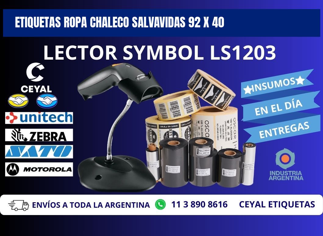 ETIQUETAS ROPA CHALECO SALVAVIDAS 92 x 40