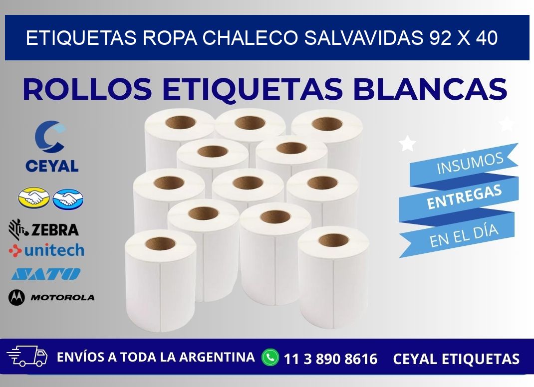 ETIQUETAS ROPA CHALECO SALVAVIDAS 92 x 40