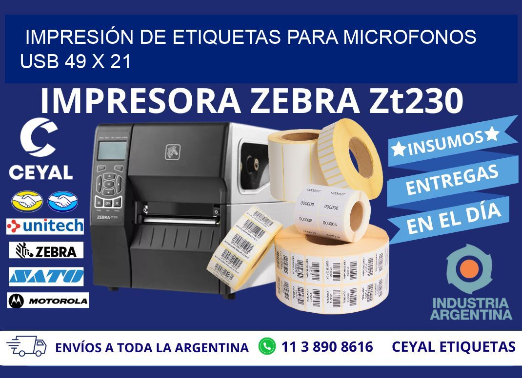 IMPRESIÓN DE ETIQUETAS PARA MICROFONOS USB 49 x 21