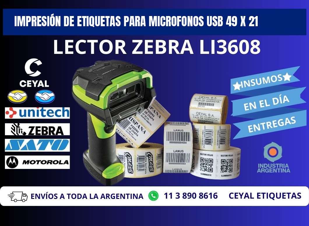 IMPRESIÓN DE ETIQUETAS PARA MICROFONOS USB 49 x 21