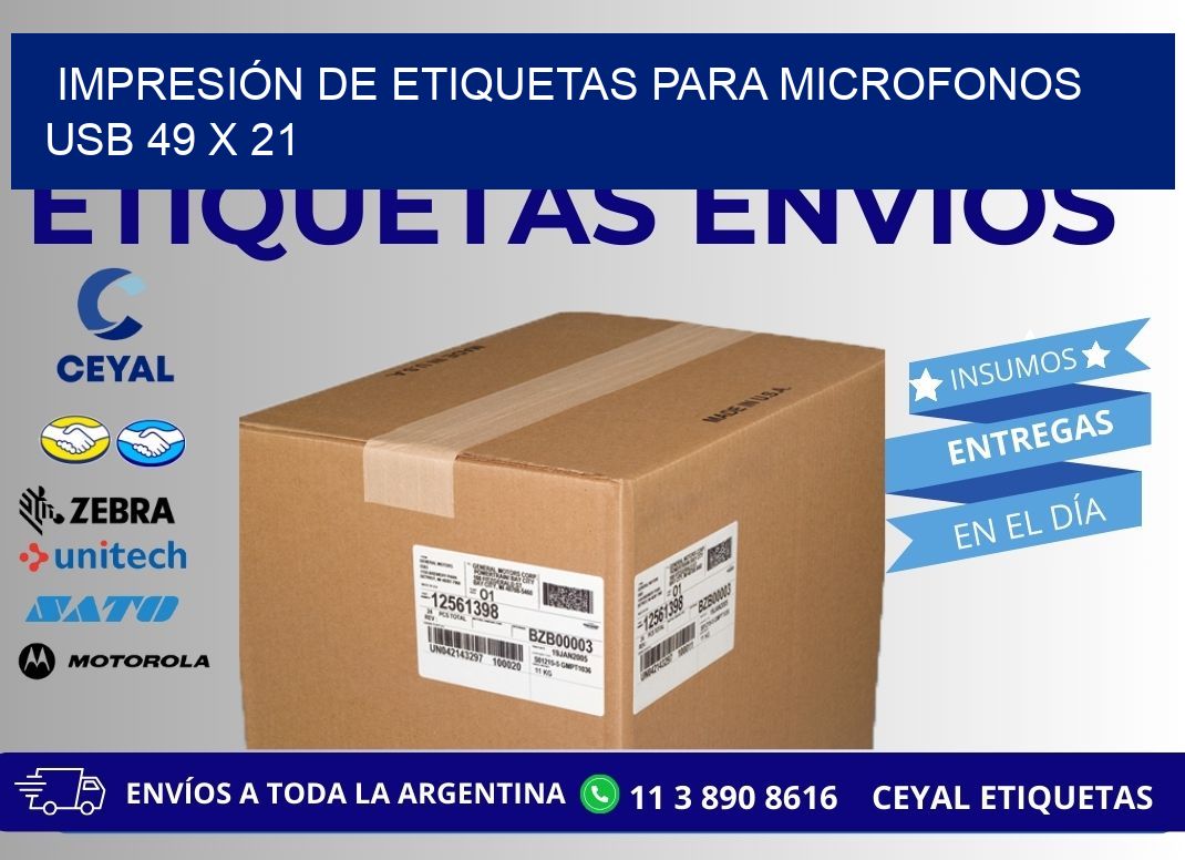 IMPRESIÓN DE ETIQUETAS PARA MICROFONOS USB 49 x 21