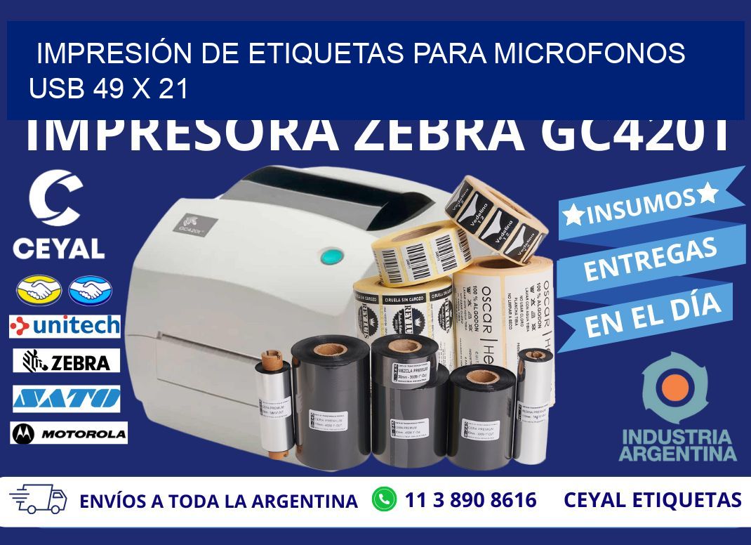 IMPRESIÓN DE ETIQUETAS PARA MICROFONOS USB 49 x 21